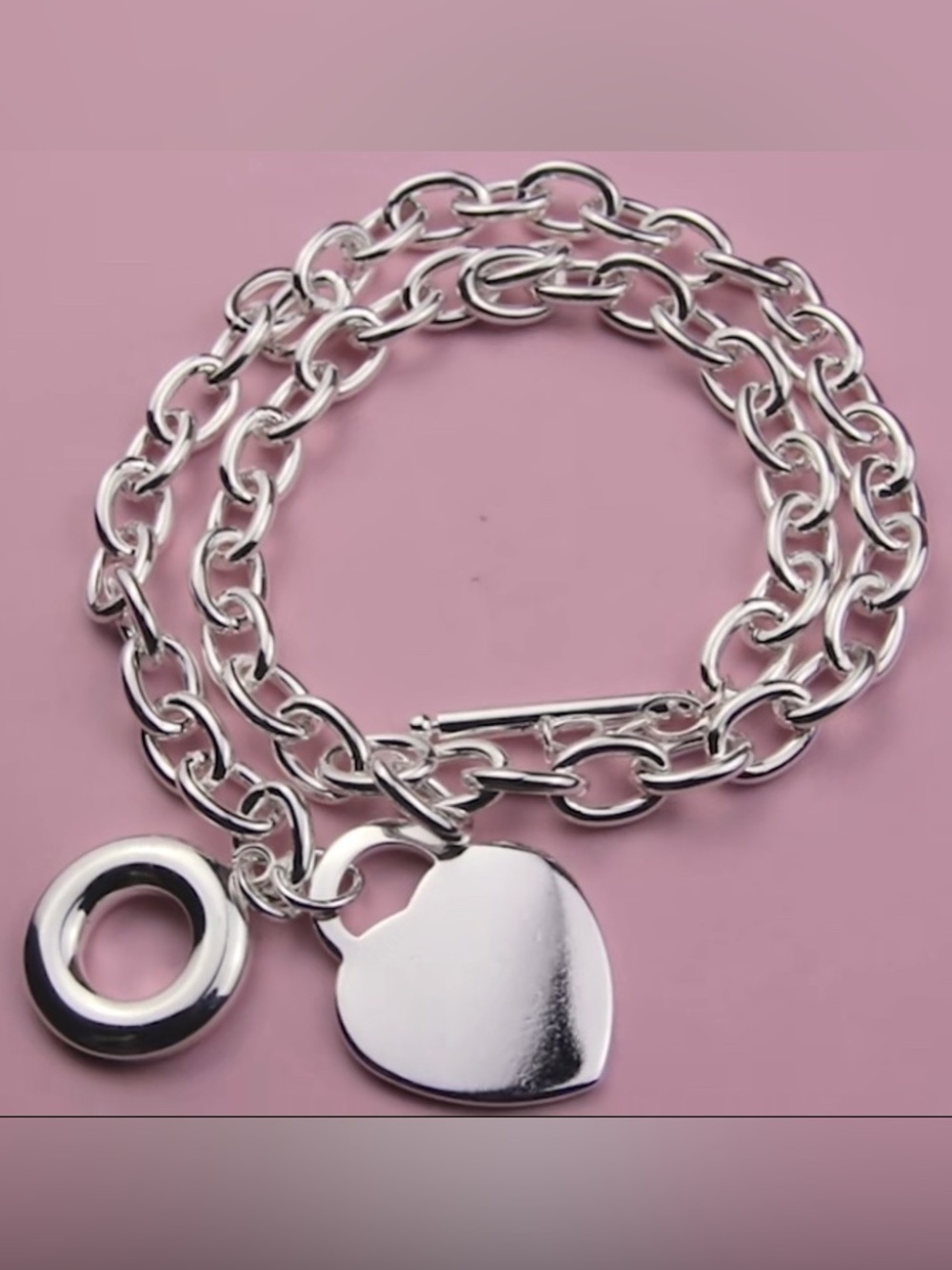 Silver Toggle Chain Necklace - Link Design Heart Charm! - Picture 9 of 9